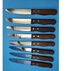 Set of 8 Jumbo Steak Knives Restaurant Quality 10" Wood Handles Brass Rivets